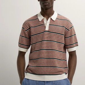 Zara Men's Polo Shirt - Red, Green, White Stripes